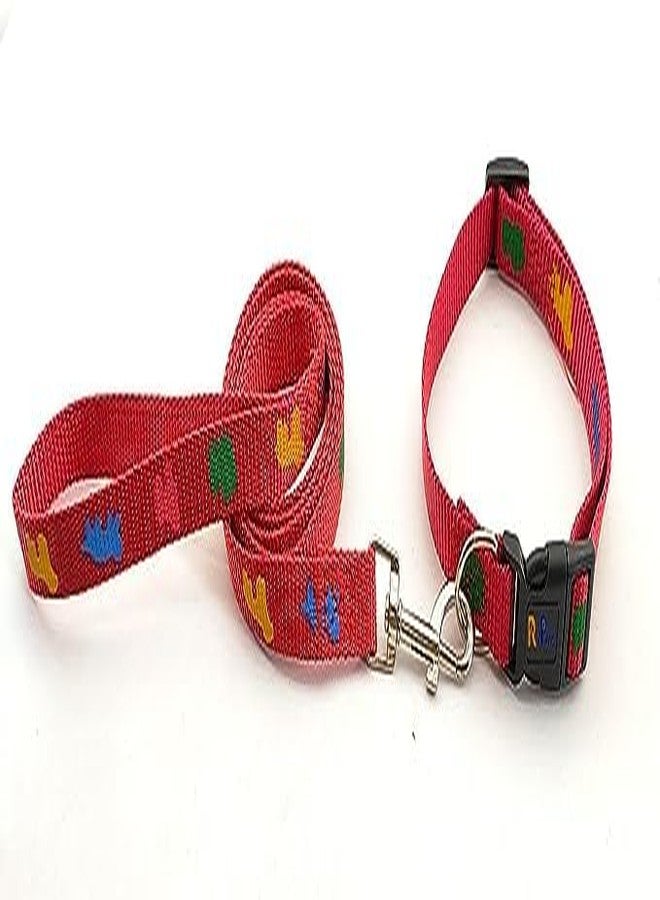 Pups&Pets Nylon Collar Leash Set Printed Adjustable & Durable Collar Leash Set 15 mm for All Small Breed Dog & Puppy 15 MM - Red - Image 4